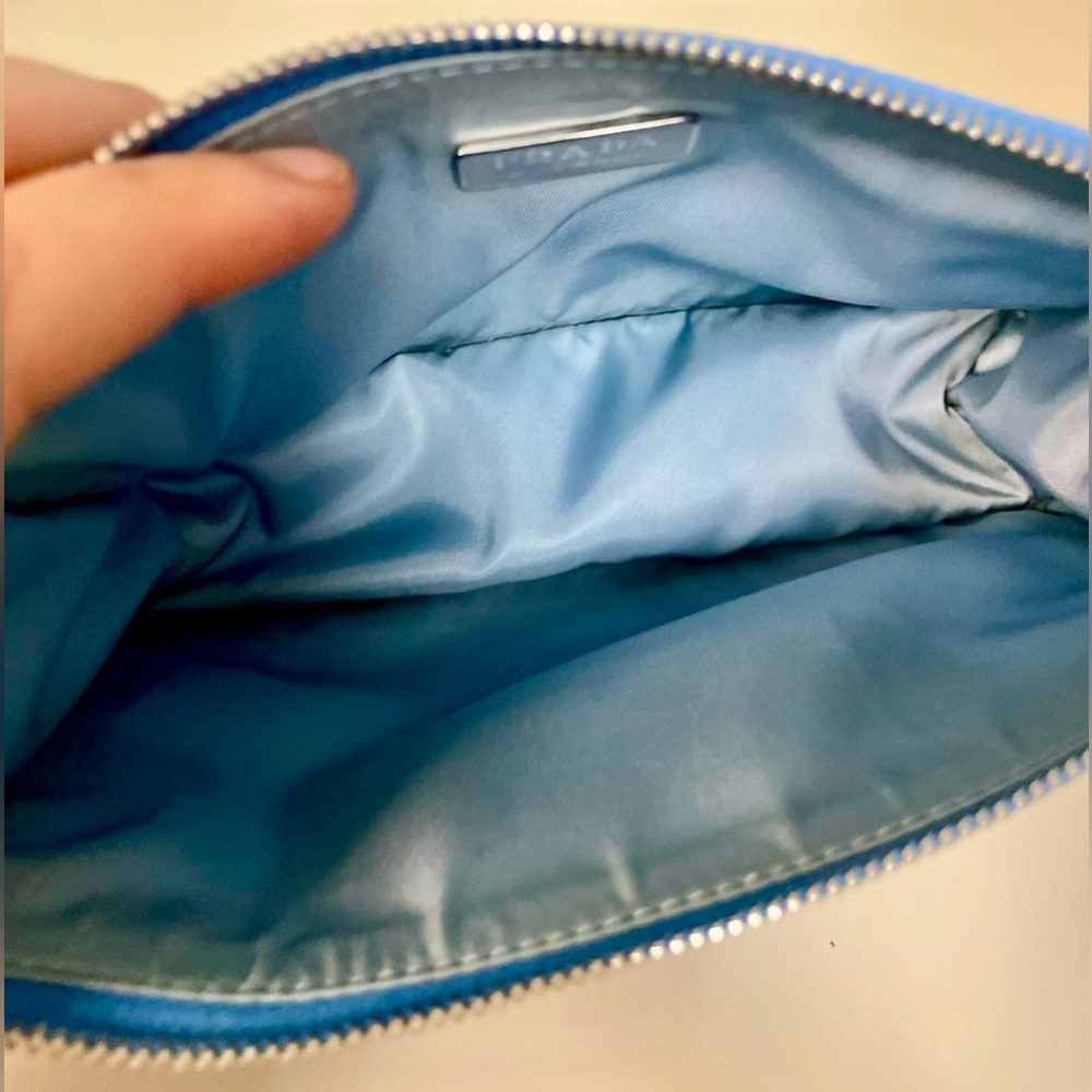 Prada - Tessuto Etiquette Nylon Accessories Pouch | Blue - Silver Studded - Picture 6 of 16